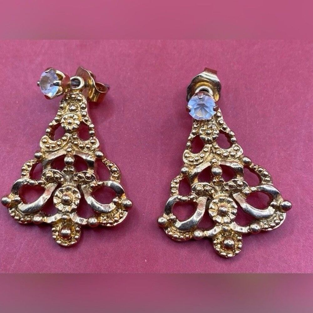 Vintage Avon Women’s Earrings Gold Tone Christmas Tree Changeable Studs Pierced